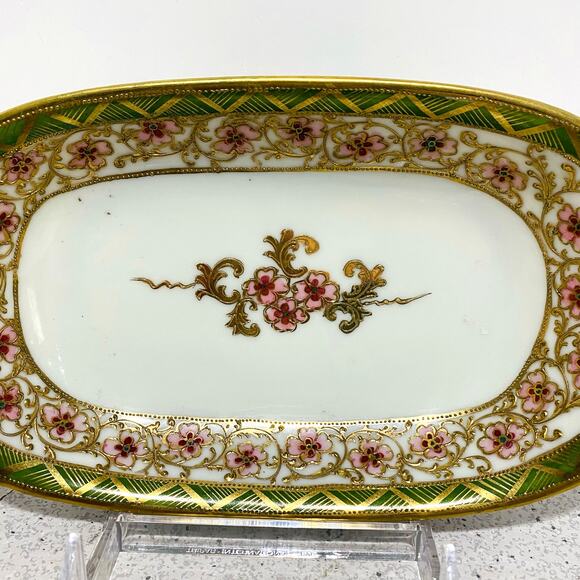 Vintage Hand Painted Nippon Porcelain Relish Tidbit Tray & 4 Salt Cellars Set - Picture 13 of 13